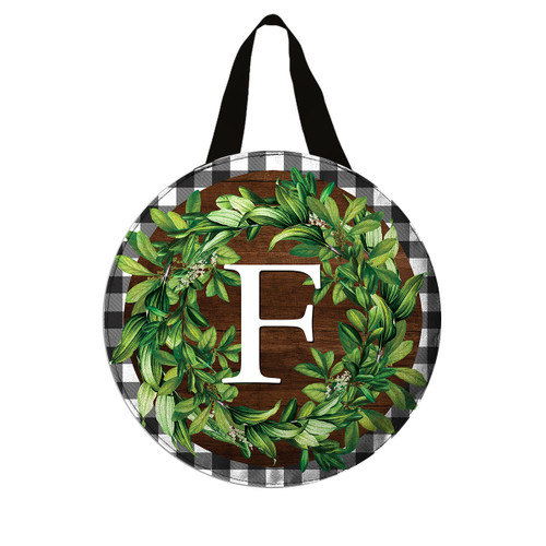 Wreath Monogram Letter F Door Hanger