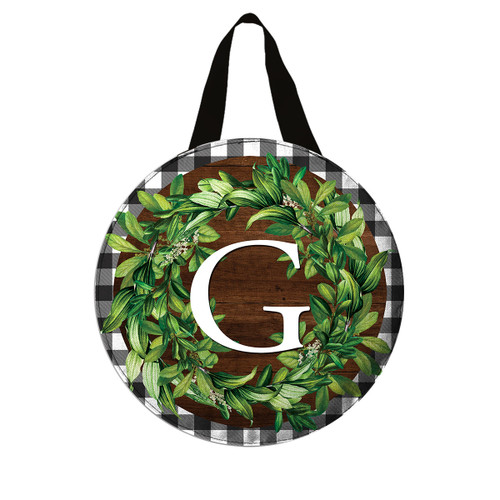 Wreath Monogram Letter G Door Hanger