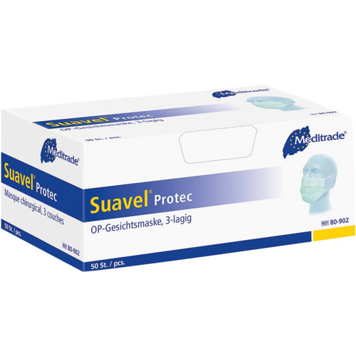 Suavel Protec kirurgisk munnbind 50 stk blå, med elastiske strikker (80-902)