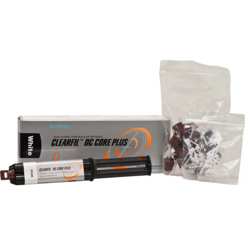 CLEARFIL DC CORE PLUS 17,9 g / 9 ml sprøyte hvit, 20 blandespisser, 10 frontspisser L, 10 frontspisser S