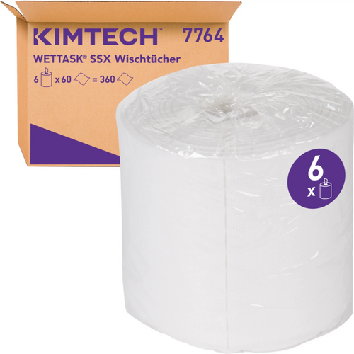 Kimtech Wettask SXX wipes kartong 6 ruller x 60 kluter, hvite