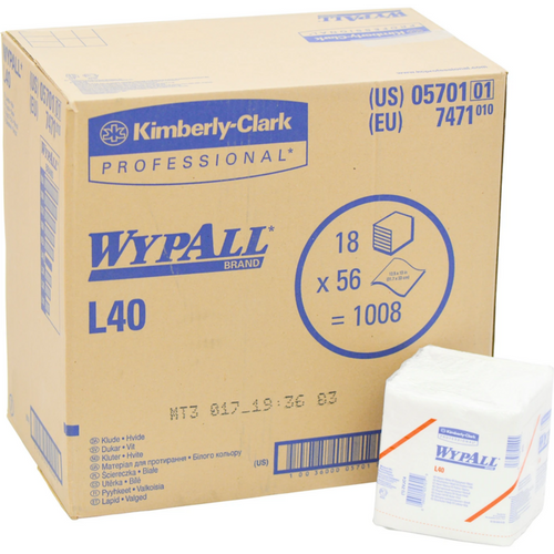 WYPALL L wipes kartong 1 008 servietter hvite, kvartbrettet, L40