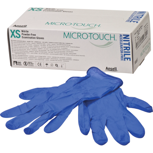 MICRO-TOUCH Nitrile Accelerator-Free hansker 100 stk. pudderfri, blå, XS