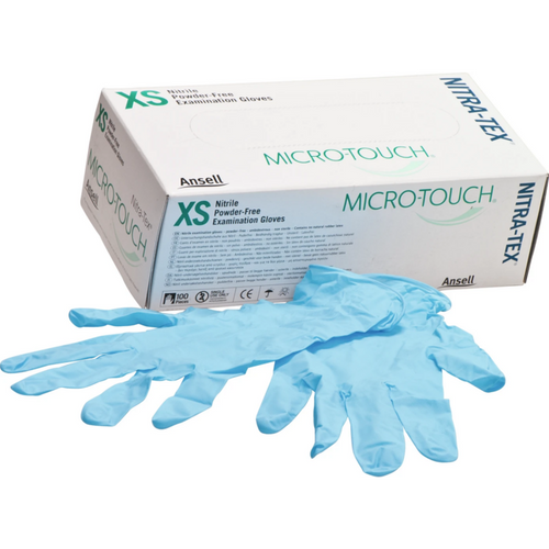 MICRO-TOUCH Nitrax-Tex hansker 100 stk. pudderfrie, blå, XS