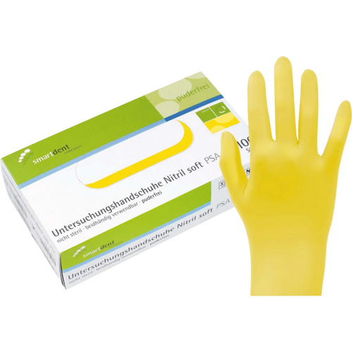 smart nitrilhansker Soft PF 100 stk pudderfrie, gule, XS