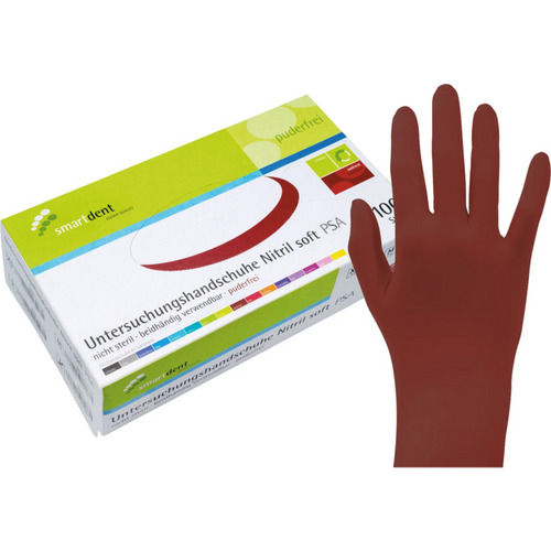 smart nitrilhansker Soft PF 100 stk. pudderfrie, vinrød, M