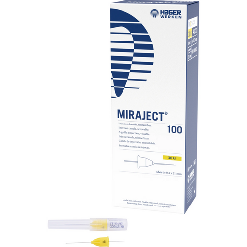 MIRAJECT injeksjonsnåler 100 stk. gul, 0,3 mm, G30 40/23 kort