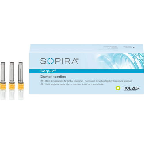 SOPIRA Carpule kanyler refill pakke 100 stykk, 27G, 25 mm, lang skråspiss, oransje, periapikal injeksjonstype