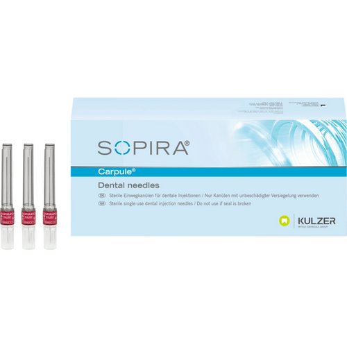 SOPIRA Carpule kanyler Refillpakke 100 stk. 27G, 38 mm, lang skråfaset, mørkerød, nerveblokkanestesi