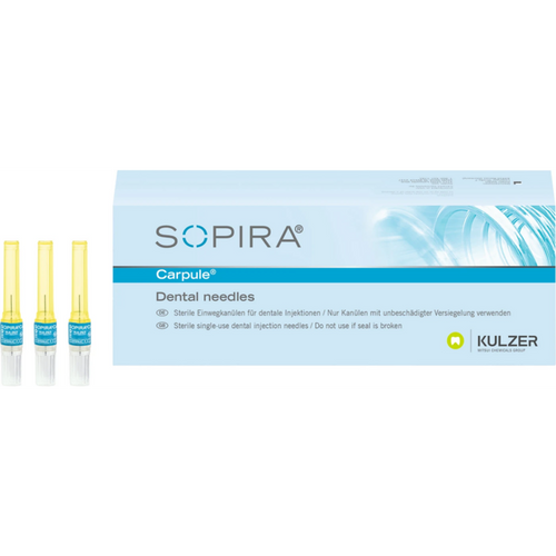 SOPIRA Carpule kanyler Refillpakke 100 stk. for 30G, 12 mm, lang skråkant, blå, intraligamentær injeksjonstype