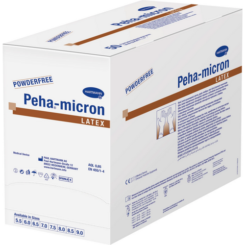 Peha-micron latex 50 par pudderfrie, brune, størrelse 7