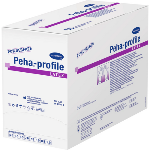 Peha-profile latex 50 par pudderfrie, transparente, størrelse 7,5