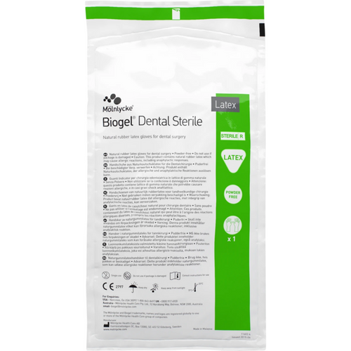 Biogel Dental Sterile 10 par pudderfrie, stråfarget, størrelse 6,5