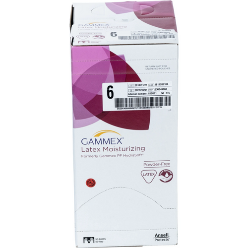 Gammex Latex Moisturizer 50 par pudderfrie, natur, størrelse 6