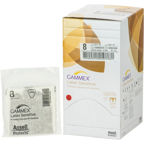 Gammex Latex Sensitive 50 par pudderfrie, brune, størrelse 8