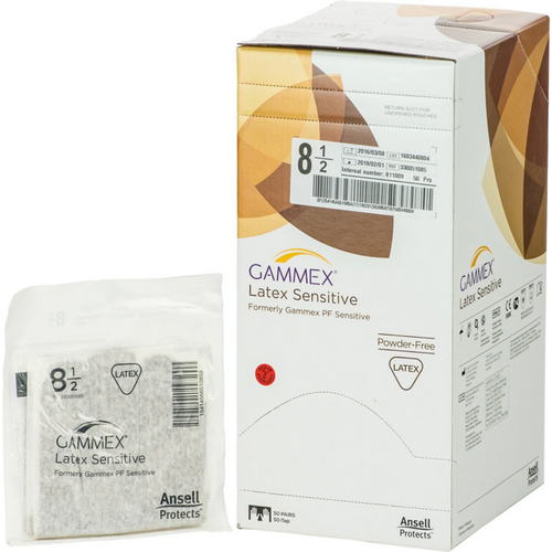 Gammex Latex Sensitive 50 par pudderfrie, brune, størrelse 8,5