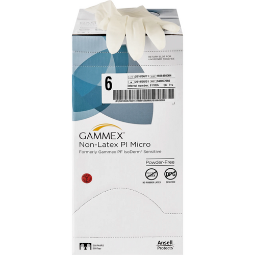 Gammex Non-Latex PI Micro 50 par pudderfrie, hvite, størrelse 6