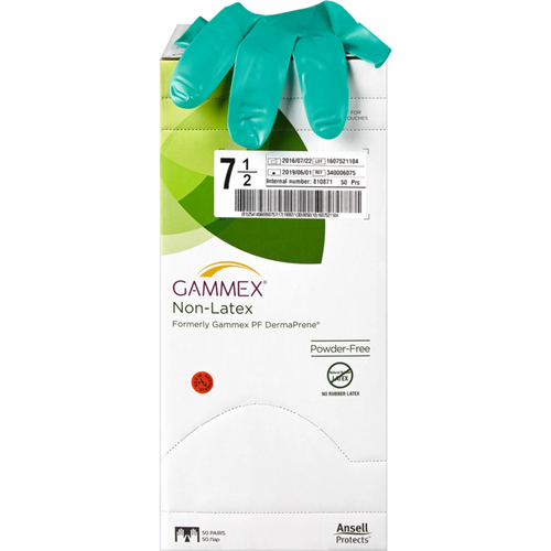 Gammex Non-Latex 50 par pudderfrie, grønne, størrelse 7,5
