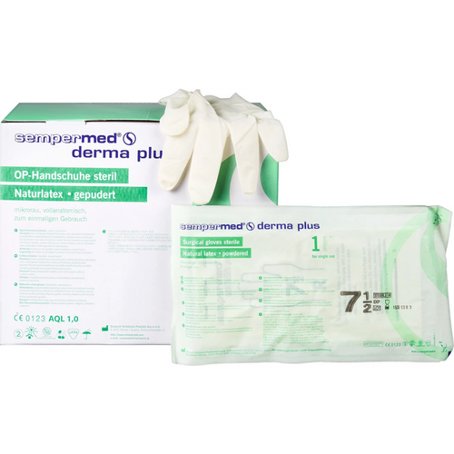 Sempermed derma plus 50 par lett pudret, naturhvit, størrelse 7,5