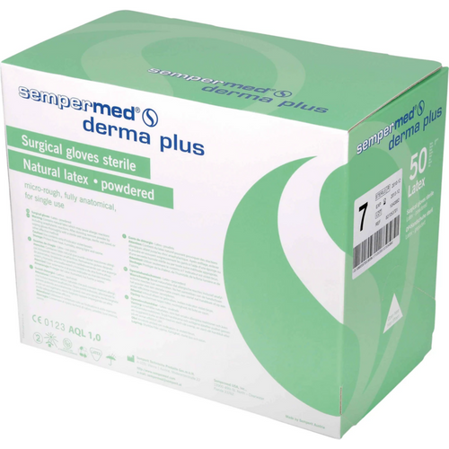 Sempermed derma plus 50 par lett pudret, naturhvit, størrelse 9