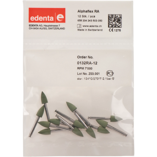 Alphaflex 12 stk grønn, RA, figur 243, 6 mm, ISO 050