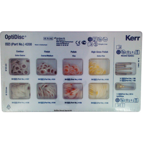OptiDisc komplett sortimentssett 240 assorterte 9,6 mm &; 12,6 mm, 5 mandreller, 1 OptiShine