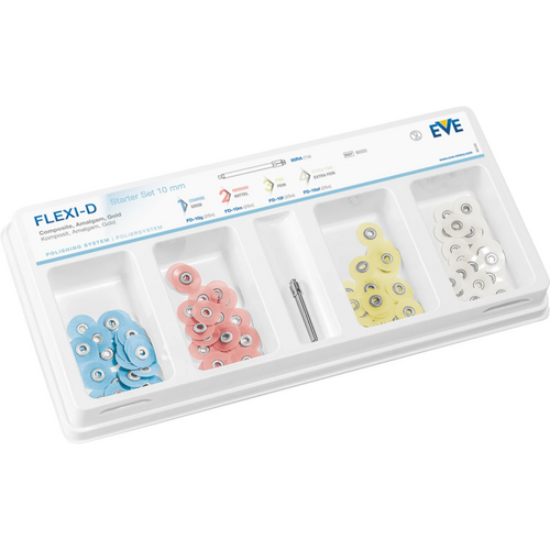 EVE FLEXI - D startsett 100 stk. (25 x blå, 25 x rosa, 25 x gul, 25 x hvit), 10 mm, 1 mandrell