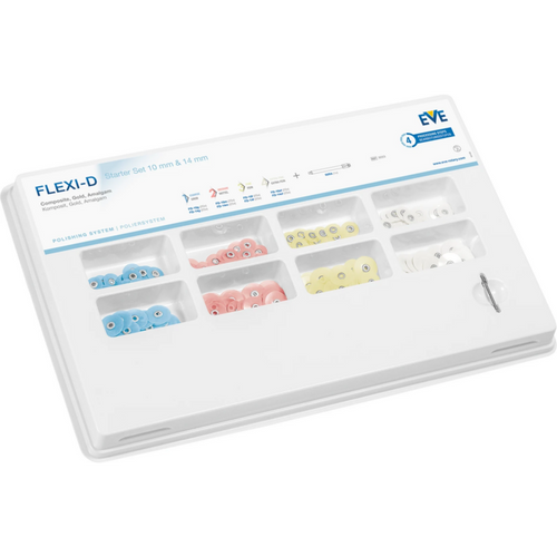 EVE FLEXI - D startsett 200 stk. umontert (blå, rosa, gul, hvit), 10 mm, 14 mm, 1 mandrell
