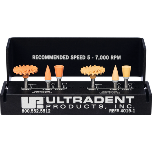 Jiffy Universal polerer intraoralt justerings- og poleringssett 6 deler (medium, fin), RA, 1 aluminiumsblokk