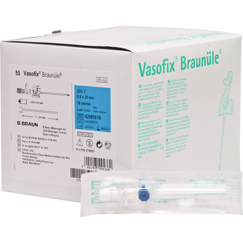 Vasofix Braunøle 50 stk blå, G 22, 0,9 x 25 mm