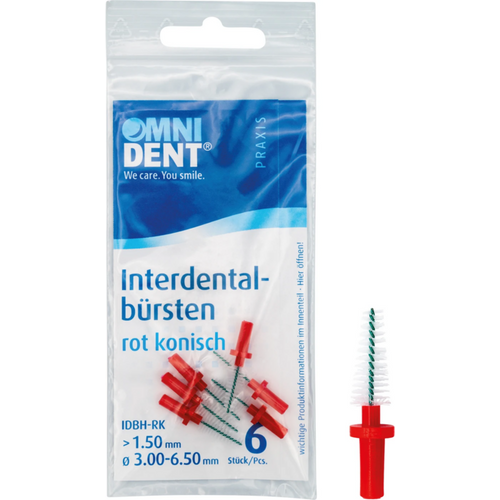 Mellomrombørster for holder 6 stk røde, koniske