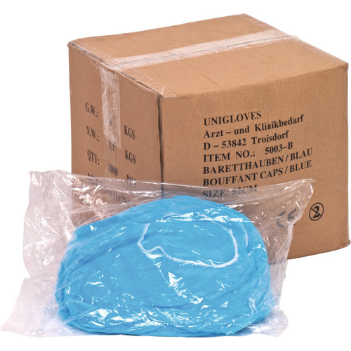 Beret hetter pose 1 000 stk. blå, 52 cm