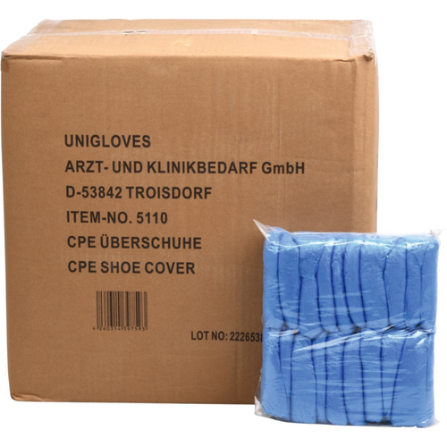 CPE overtrekkssko 20 x 100 stk. blå, ca. 40 cm lange, tykkelse 20 µm