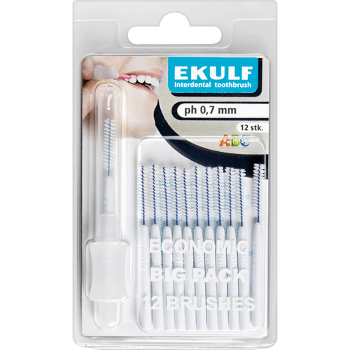 EKULF interdentalbørster ph 12 stk. hvit, 0,7 mm