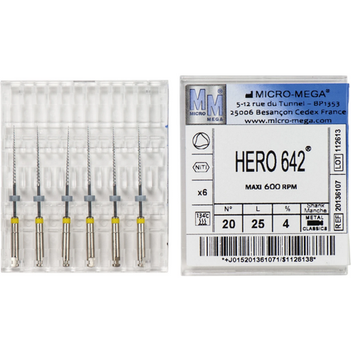 HERO 642 files 6 stk. 25 mm, Taper .04, ISO 020