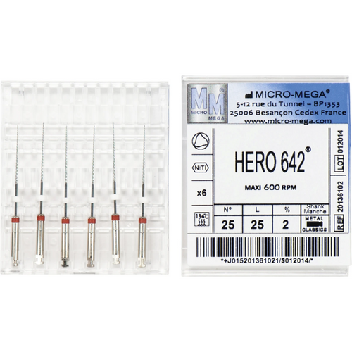 HERO 642 files 6 stk. 25 mm, Taper .02, ISO 025