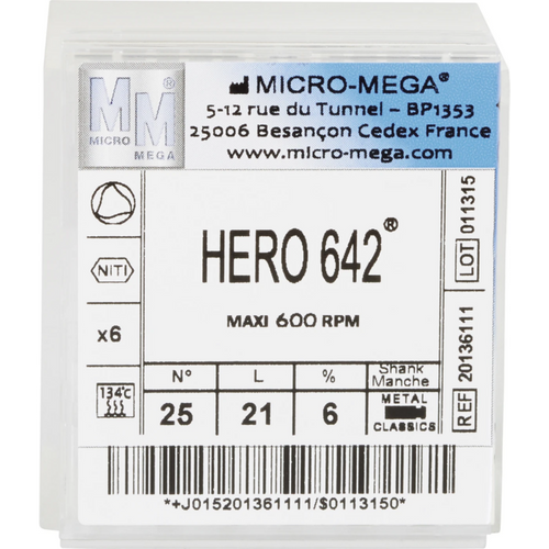 HERO 642 files 6 stk. 21 mm, Taper .06, ISO 025