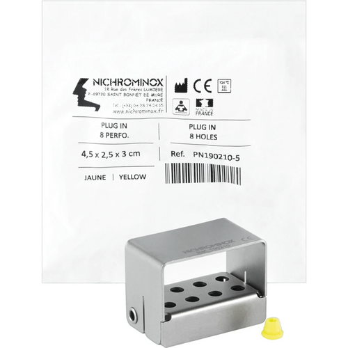 PLUG IN borholder stk. for 8 instrumenter (2 rader med 4 hull), gul, 4,5 x 2,5 x 3 cm