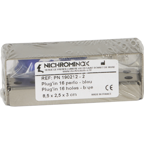 PLUG IN borholder stk. for 16 instrumenter (2 rader med 8 hull), blå, 8,5 x 2,5 x 3 cm