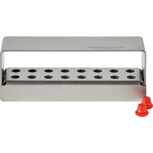 PLUG IN borholder stk. for 16 instrumenter (2 rekker med 8 hull), rød, 8,5 x 2,5 x 3 cm