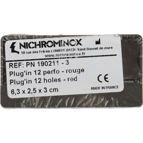 PLUG IN borholder stk. for 12 instrumenter (2 rader med 6 hull), rød, 6,3 x 2,5 x 3 cm