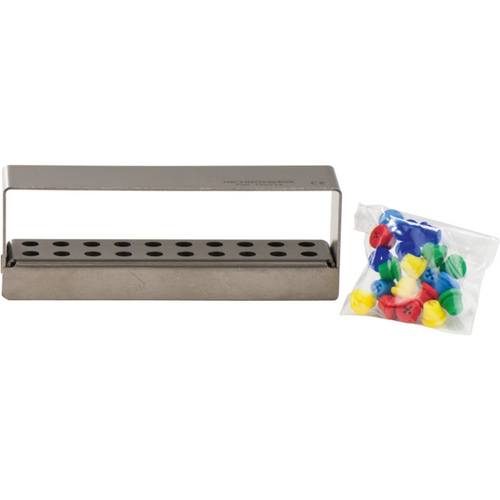 PLUG IN borholder stk. for 20 instrumenter (2 rader med 10 hull, forskjellige farger), 9,7 x 2,5 x 3,4 cm