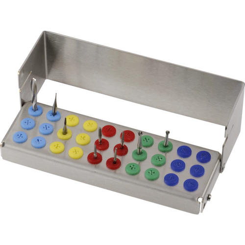 PLUG IN borholder stk. for 30 instrumenter (3 rader med 10 hull, forskjellige farger), 11 x 3,5 x 3,4 cm