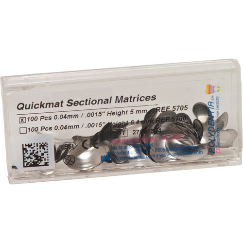 Quickmat DELUXE Refillpakke 100 partielle matriser, tykkelse 0,04 mm, buet, premolar