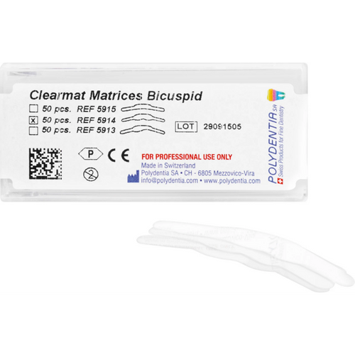 Clearmat matriser 50 stk. Høyde 6,5 / 7,5 mm, tykkelse 0,075 mm, premolar, dyp MOD