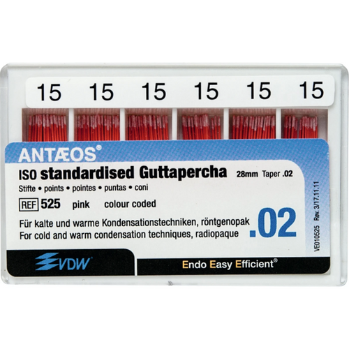 Guttapercha points 120 stk. rosa, Taper.02 ISO 015