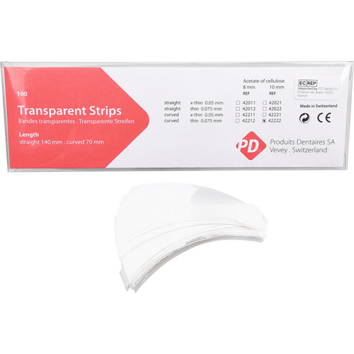 Transparente strips 100 stk. Lengde 70 mm, bredde 10 mm, tynne, buede