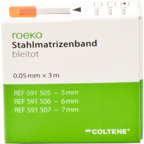 roeko stålmatrisebånd dispenser 3 m tape blyfri, bredde 5 mm, tykkelse 0,05 mm