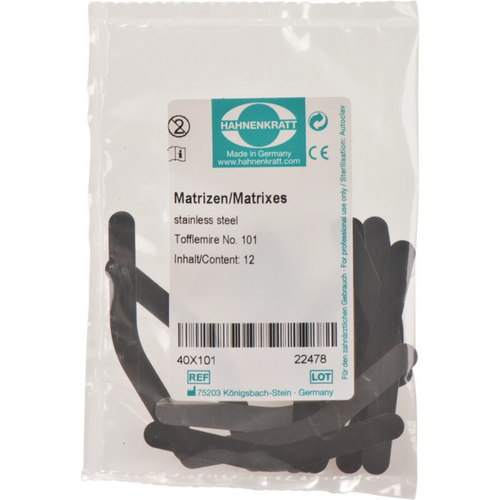 Matriser Tofflemire 12 stk. Tykkelse 0,04 mm Nr. 101