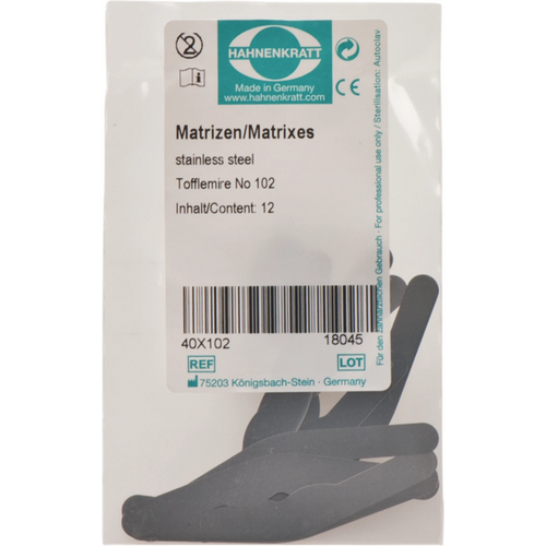 Matriser Tofflemire 12 stk. Tykkelse 0,04 mm nr. 102